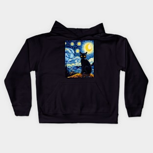 Starry Night Black Cat Kids Hoodie